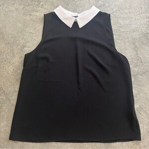 Sleeveless textured black blouse with white collar size medium office work